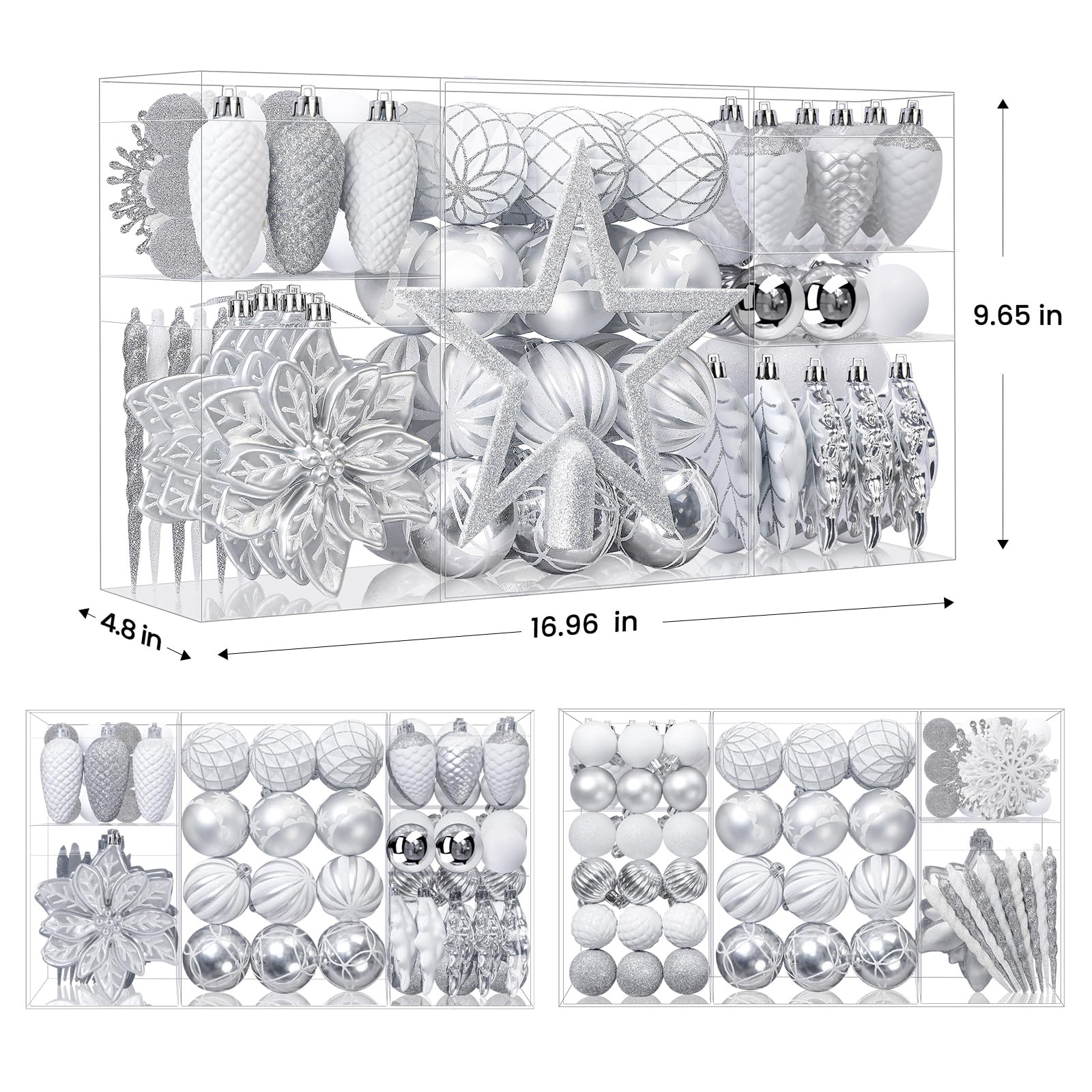 106pcs White &Silver Christmas Balls Ornaments Set with Hooks - Image 6