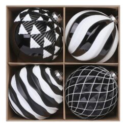 4Pcs 6''/150mm Black & White Large Christmas Ball Ornaments with Hooks