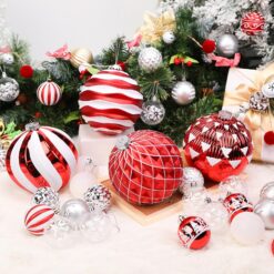 Alternative view of 4Pcs 6''/150mm Red & White Large Christmas Ball Ornaments with Hooks