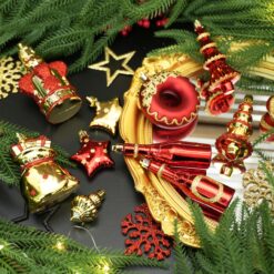 Alternative view of 70 Pcs Red and Gold Snowflakes, Five-pointed Stars, Canes Christmas Ball Ornament Set