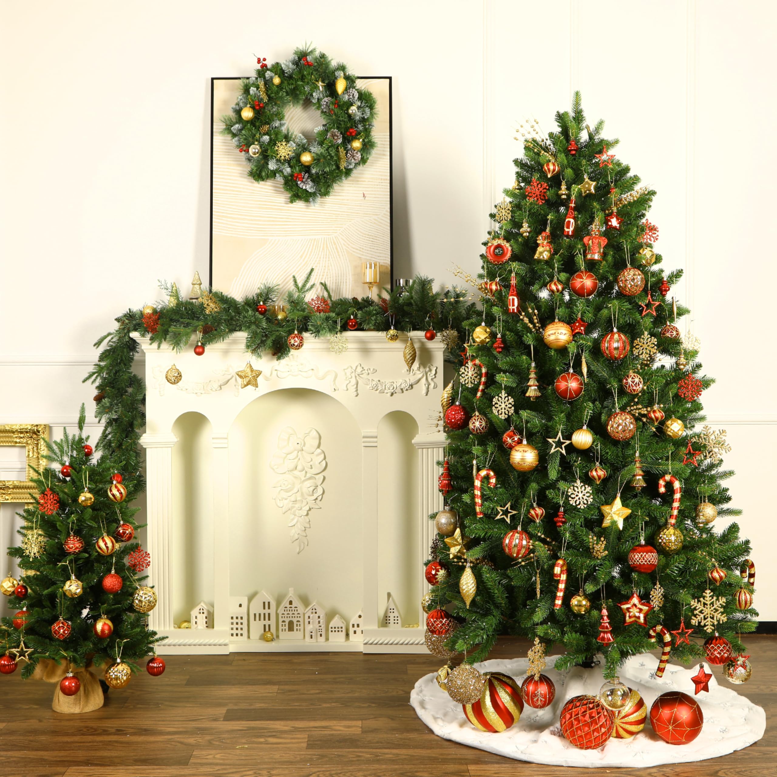 70 Pcs Red and Gold Snowflakes, Five-pointed Stars, Canes Christmas Ball Ornament Set - Image 4