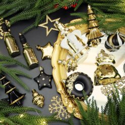 Alternative view of 70ct Black, White and Gold Christmas Ball Ornament Set