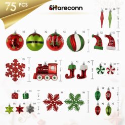 Alternative view of 75 Pcs Red Green & White Miniature Trains, Boots, and Santa Hats Christmas Balls Ornaments Set
