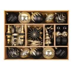 80 Ct Black and Gold Christmas Ball Ornament Set
