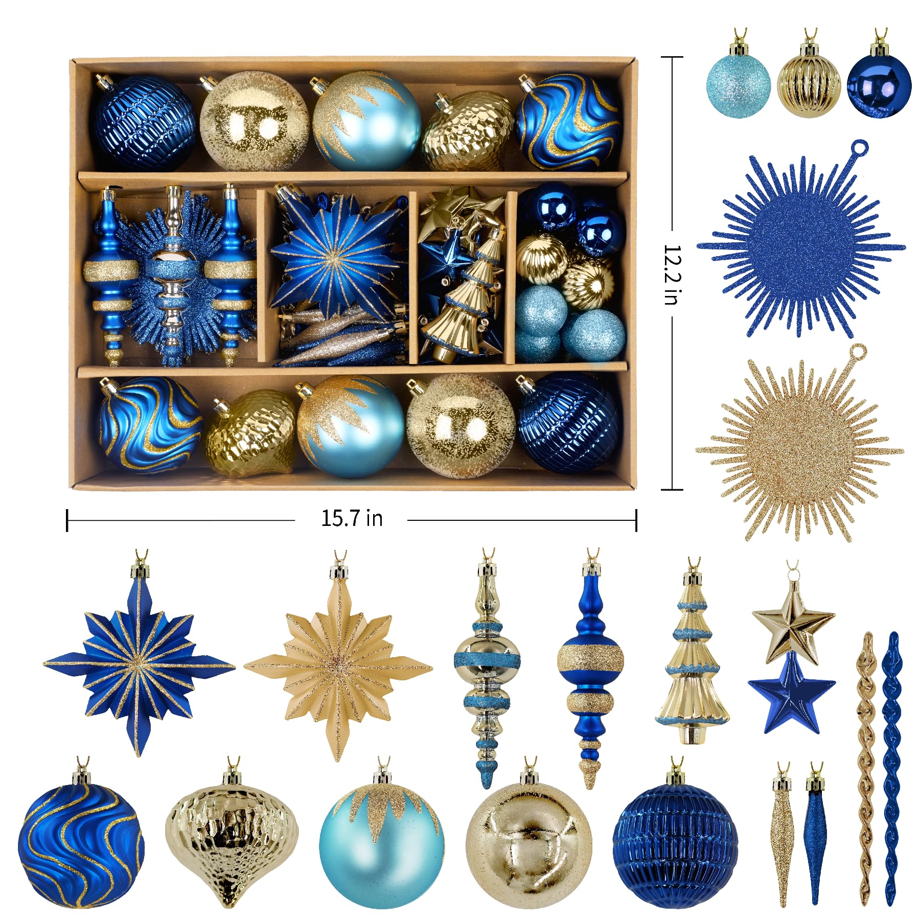 80ct Blue and Gold Christmas Ball Ornament Set - Image 5
