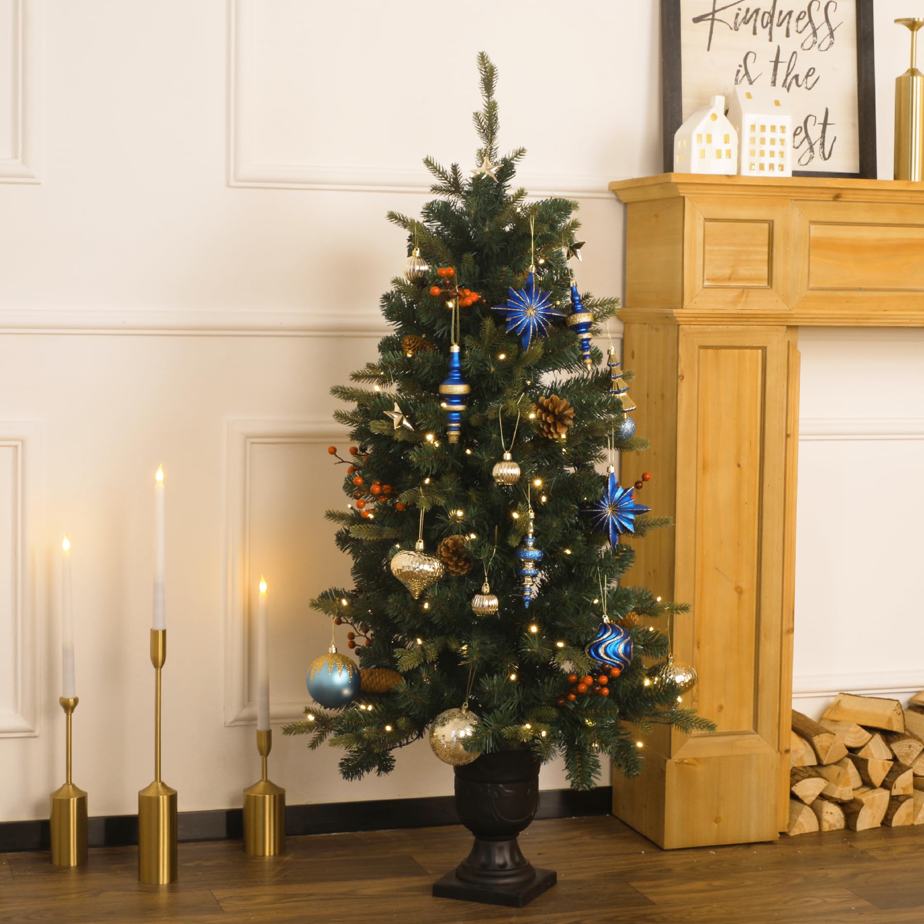 80ct Blue and Gold Christmas Ball Ornament Set - Image 7