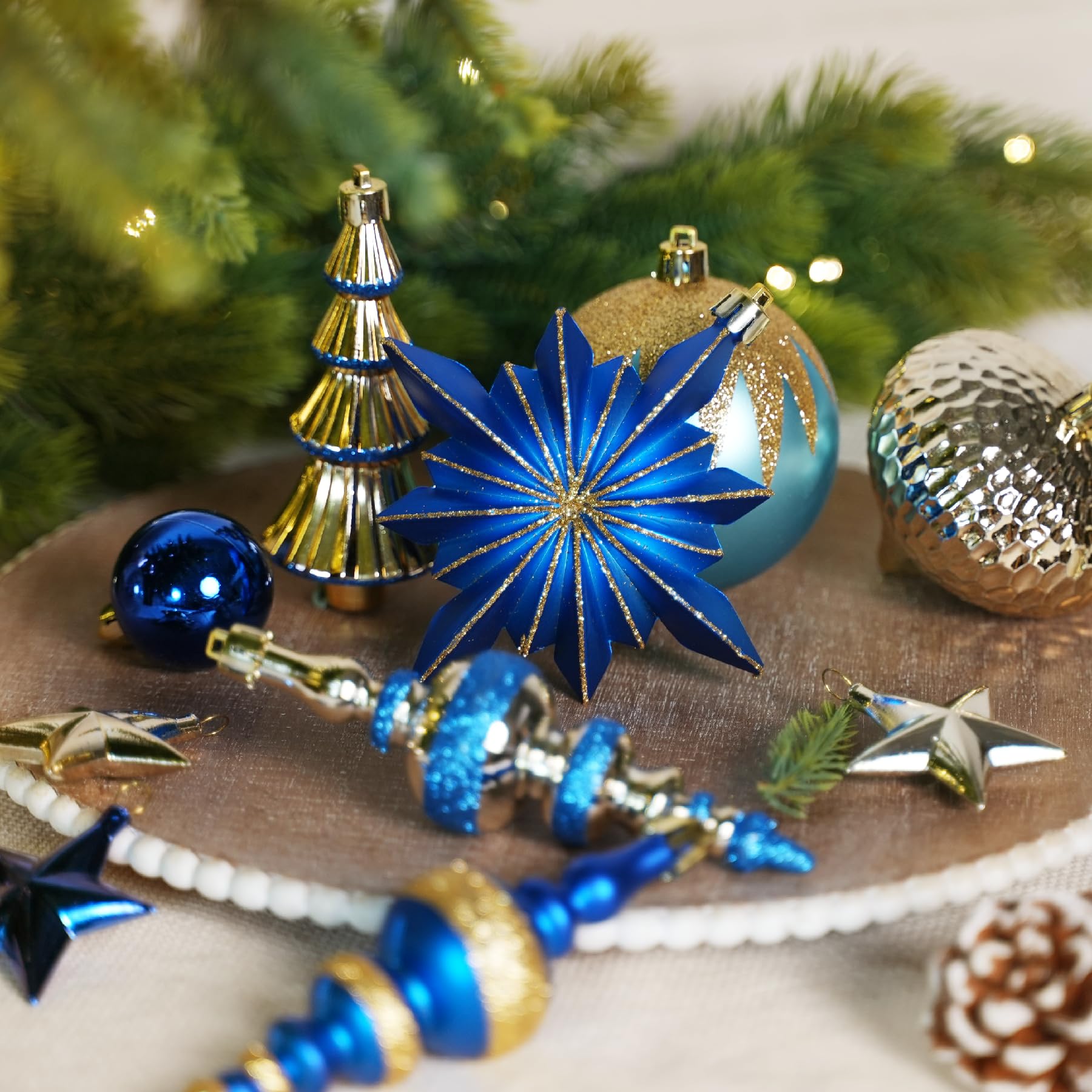 80ct Blue and Gold Christmas Ball Ornament Set - Image 3