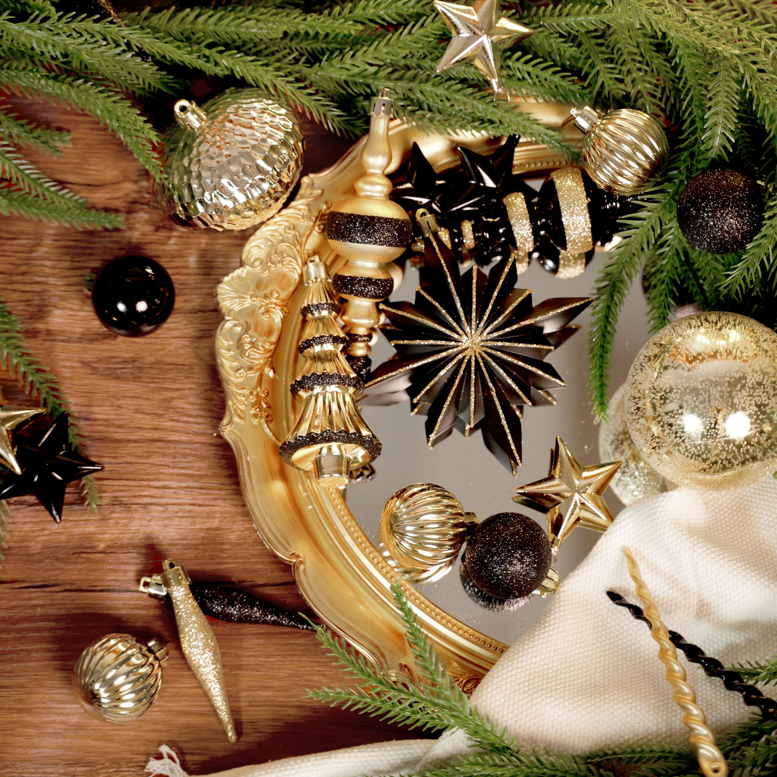 80pcs Black and Gold Christmas Balls Ornaments Set with Lanyards - Image 5