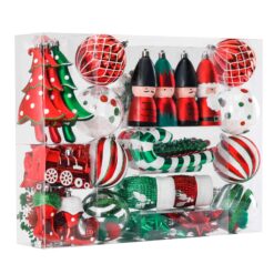 80pcs Red Green & White Christmas Balls Ornaments Set with Hanging Strings