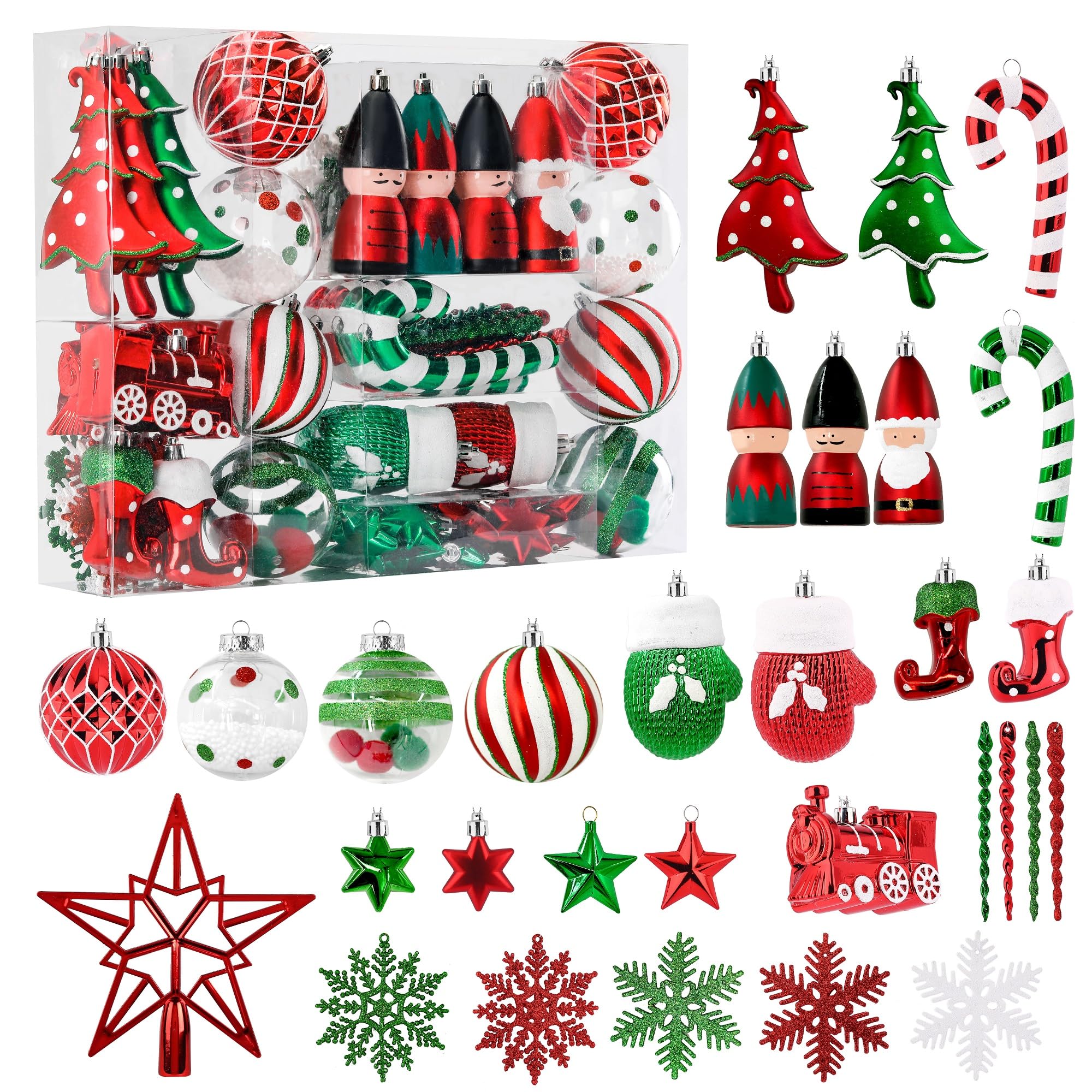 80pcs Red Green & White Christmas Balls Ornaments Set with Hanging Strings - Image 4