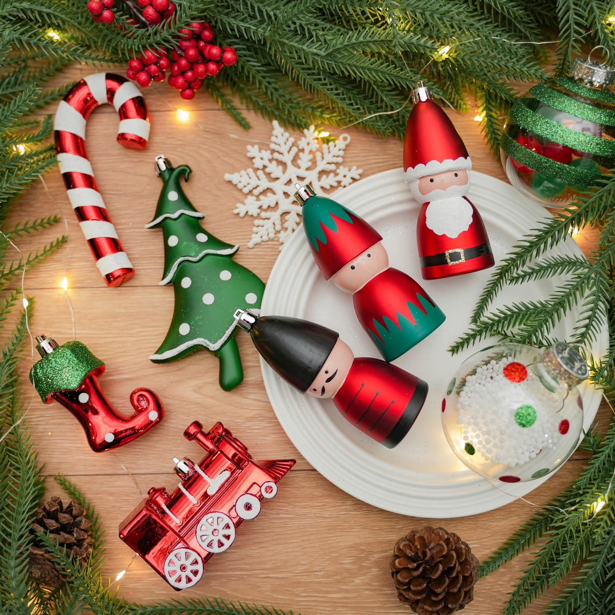 80pcs Red Green & White Christmas Balls Ornaments Set with Hanging Strings - Image 2