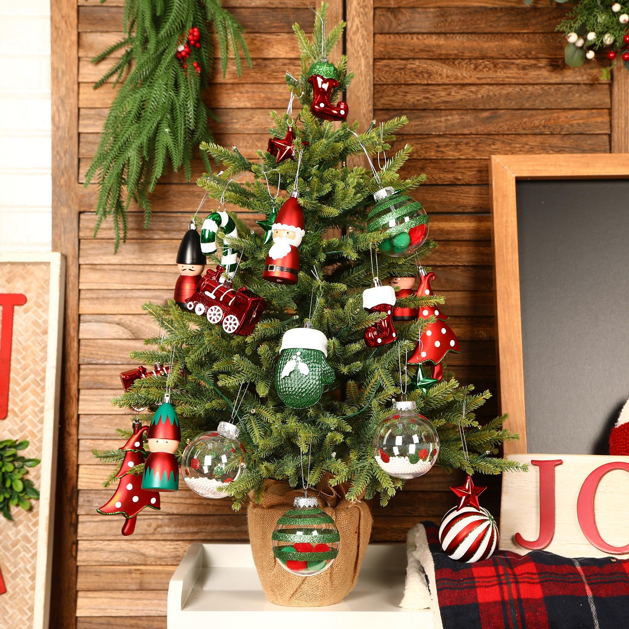 80pcs Red Green & White Christmas Balls Ornaments Set with Hanging Strings - Image 6