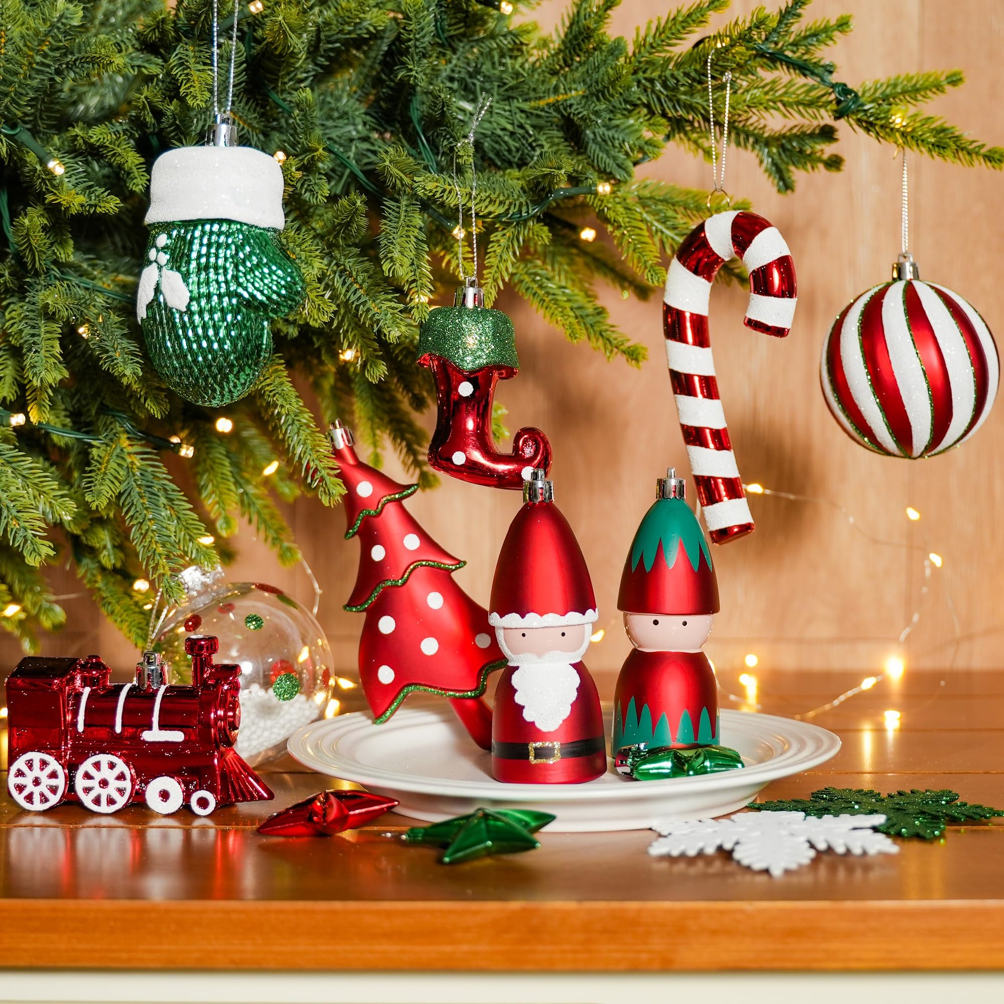 80pcs Red Green & White Christmas Balls Ornaments Set with Hanging Strings - Image 3