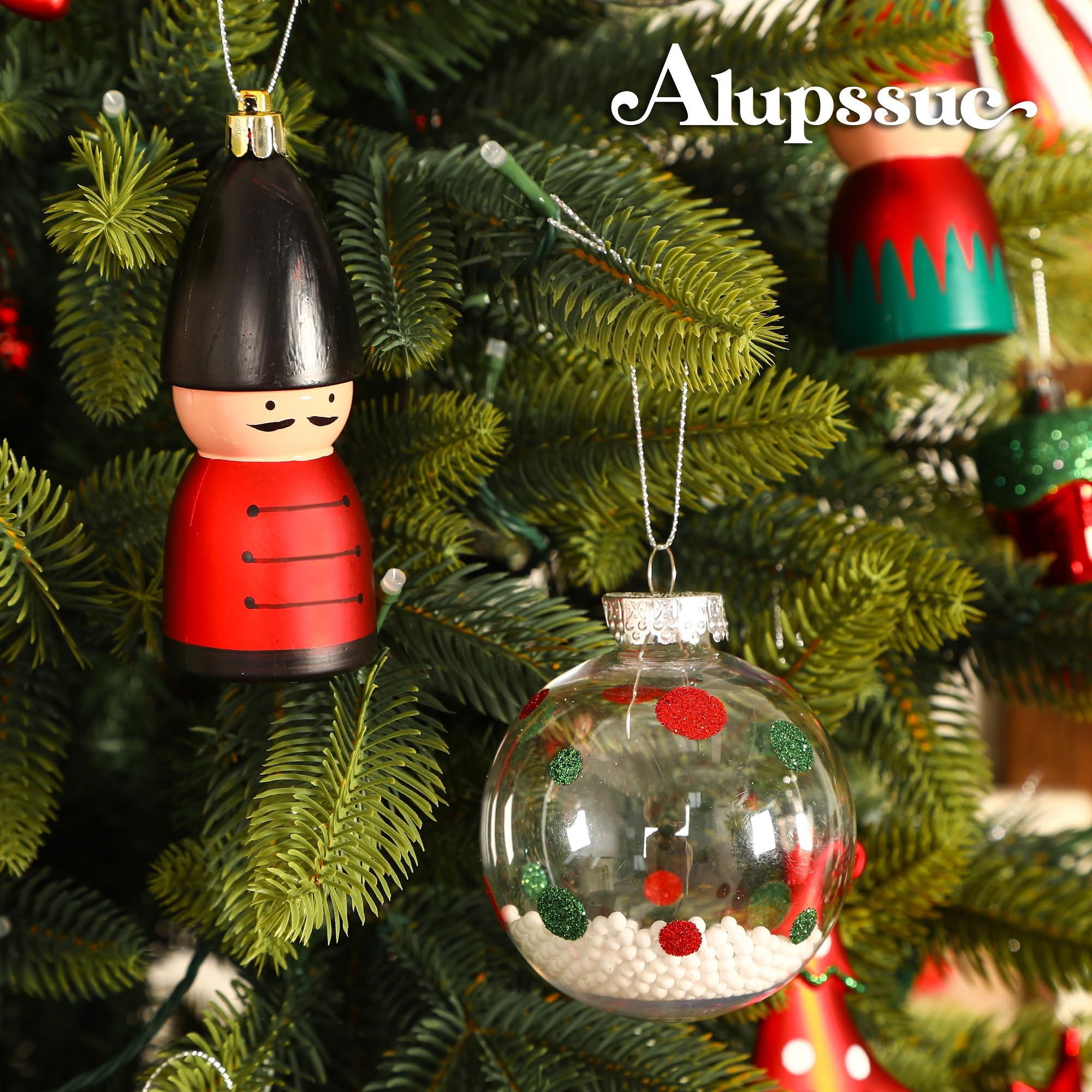 80pcs Red Green & White Christmas Balls Ornaments Set with Hanging Strings - Image 7