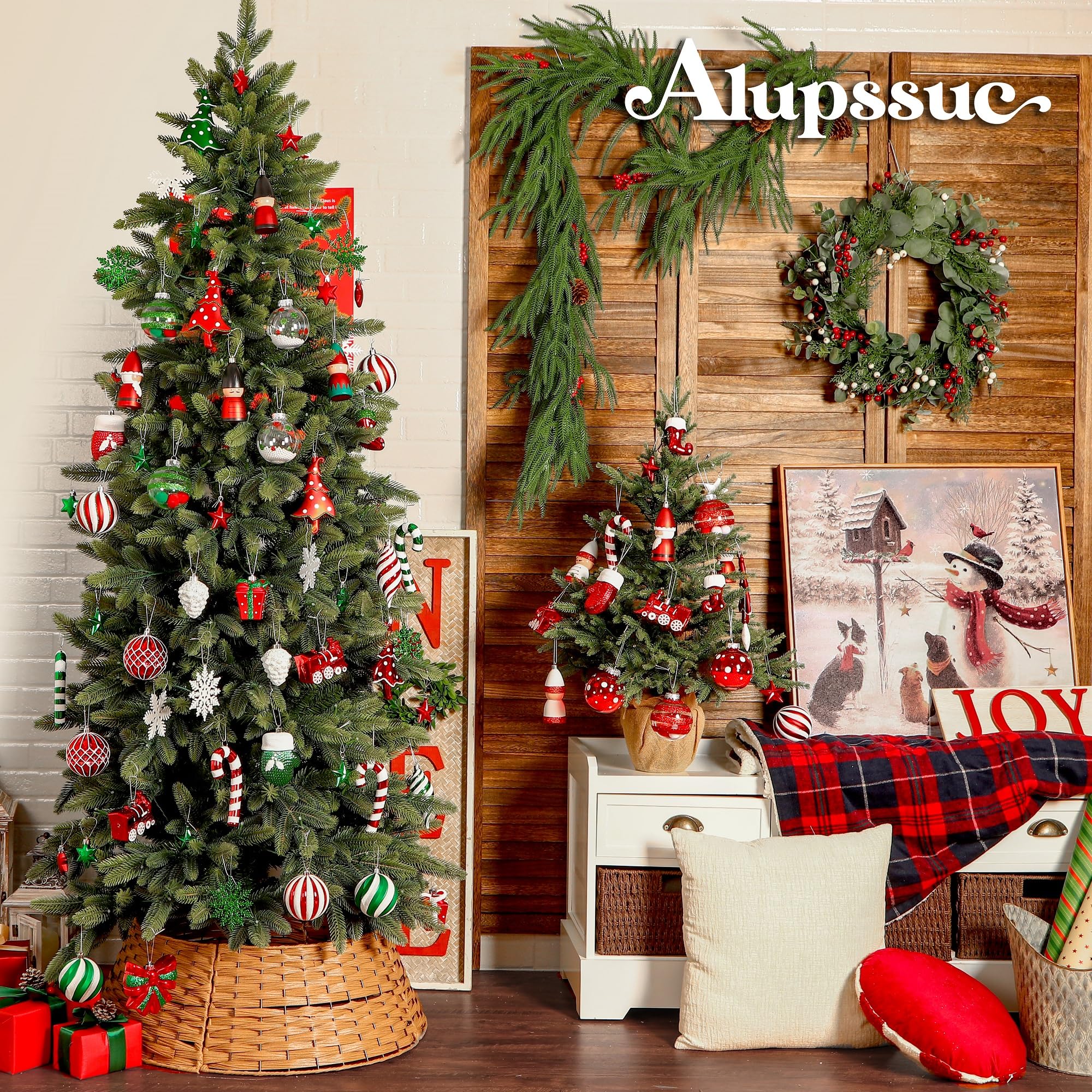 80pcs Red Green & White Christmas Balls Ornaments Set with Hanging Strings - Image 8