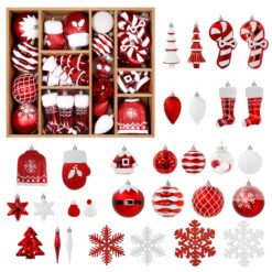 Alternative view of 85ct Red & White Christmas Balls Ornaments Set with Hanging Strings