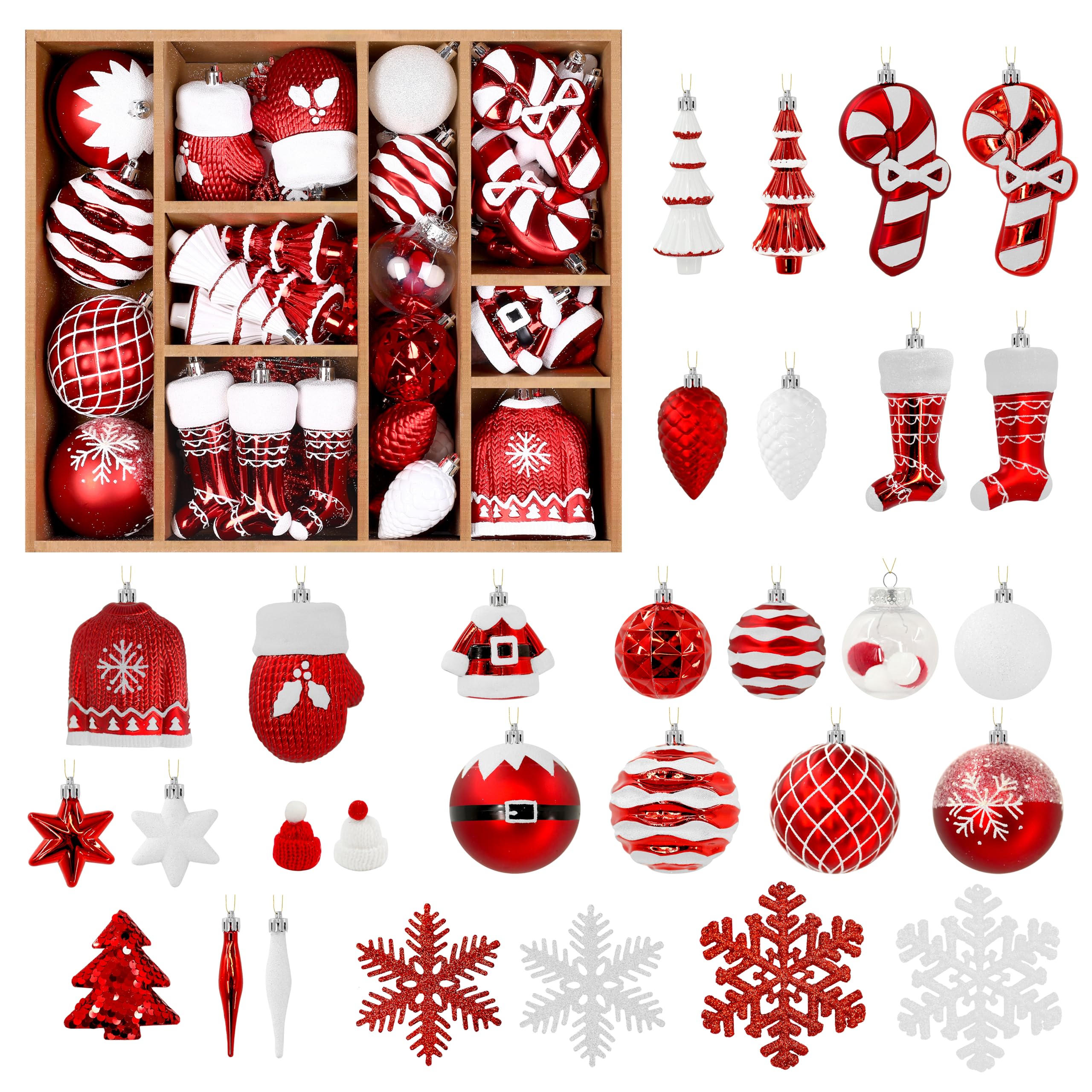 85ct Red & White Christmas Balls Ornaments Set with Hanging Strings - Image 2