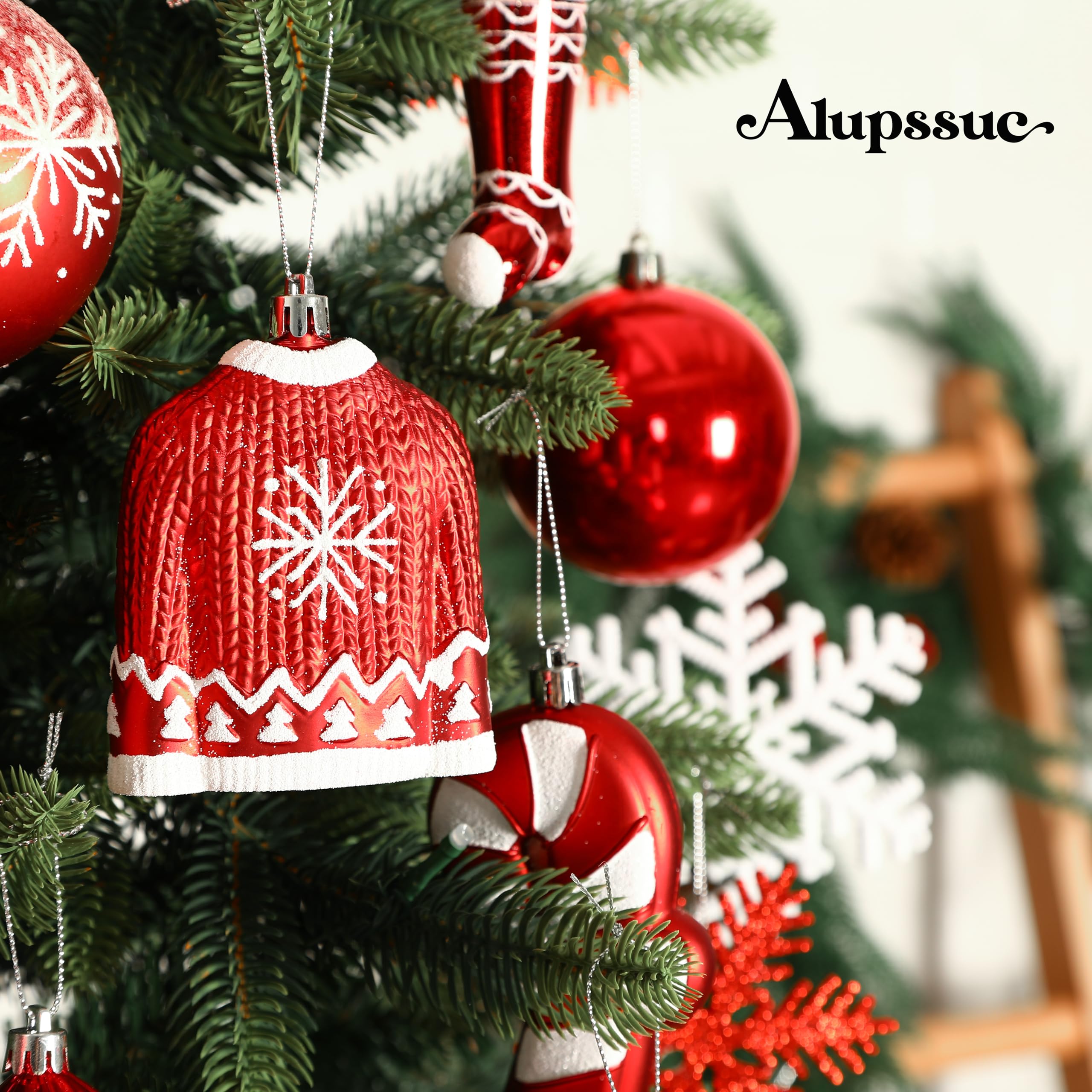 85ct Red & White Christmas Balls Ornaments Set with Hanging Strings - Image 5