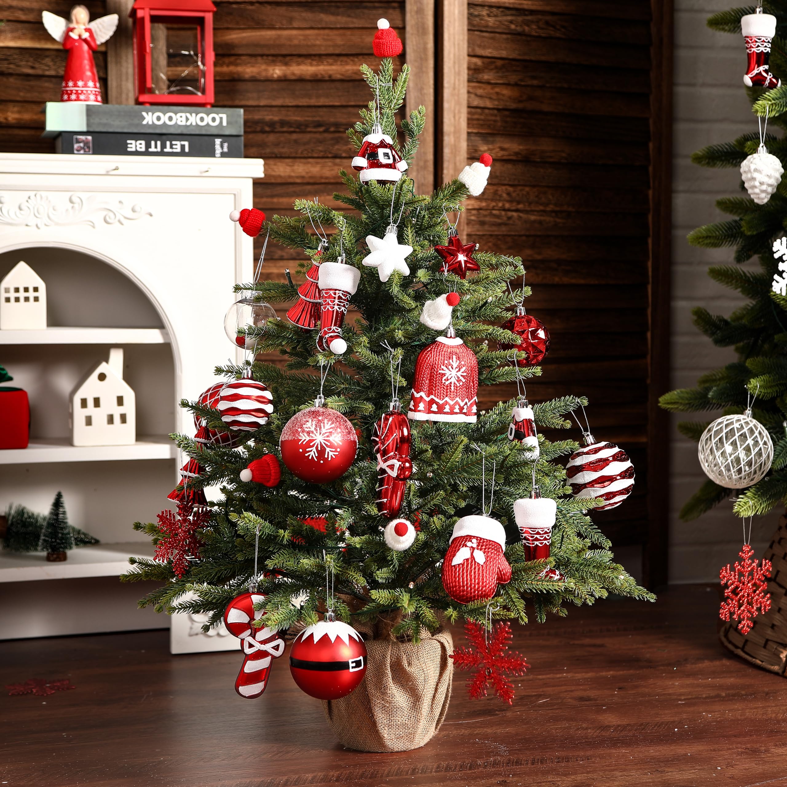 85ct Red & White Christmas Balls Ornaments Set with Hanging Strings - Image 6