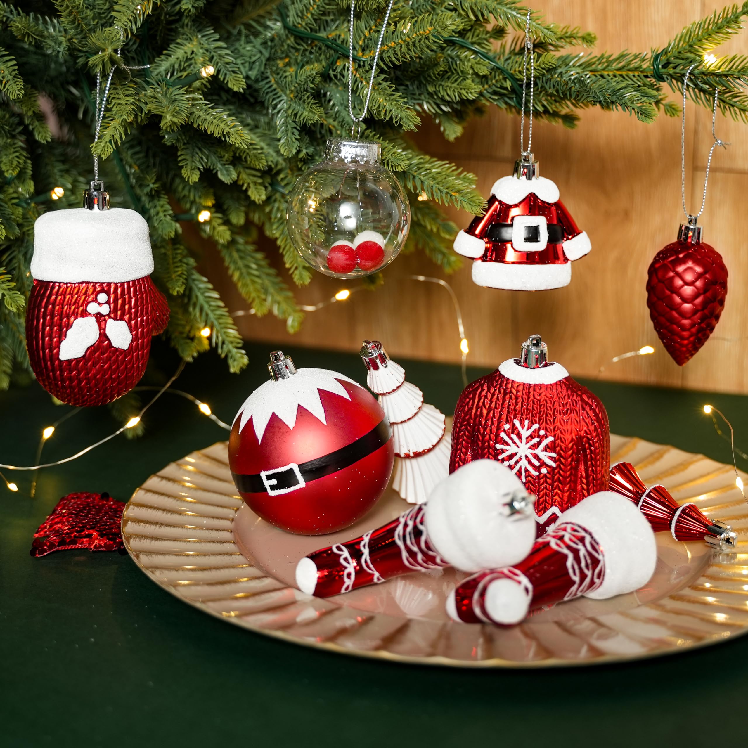 85ct Red & White Christmas Balls Ornaments Set with Hanging Strings - Image 7