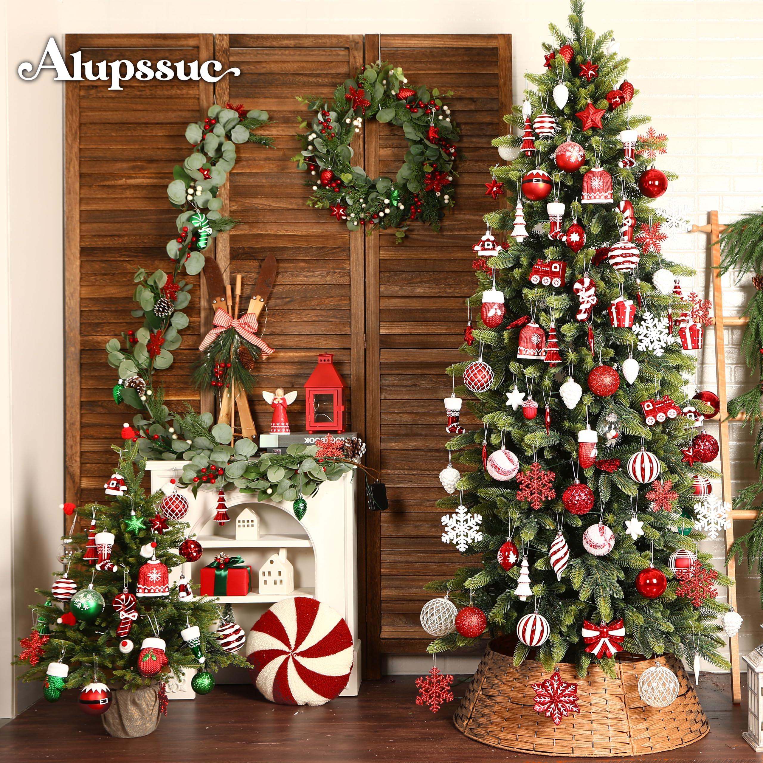 85ct Red & White Christmas Balls Ornaments Set with Hanging Strings - Image 8