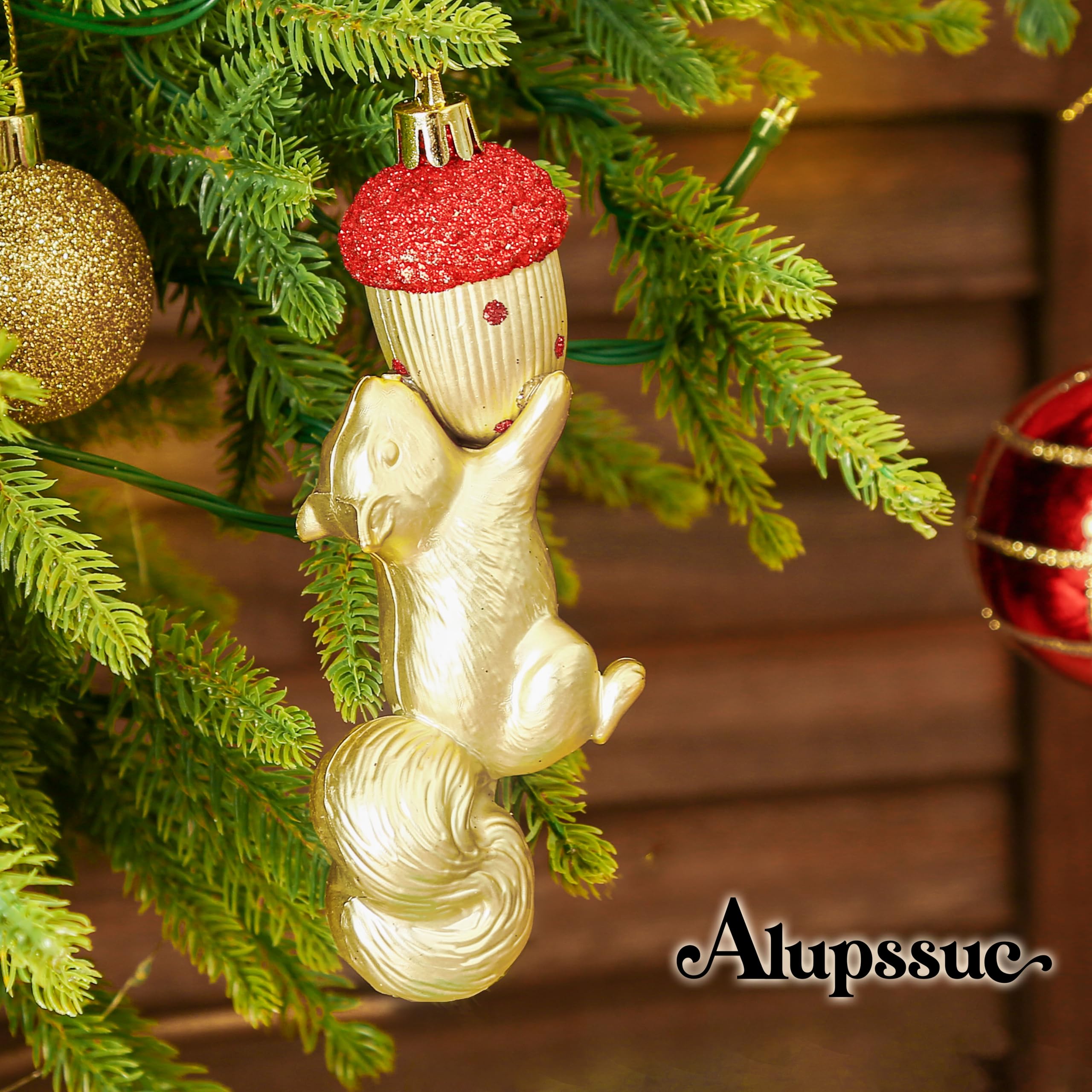 96pcs Red & Gold Forest Theme and Animal Designs Christmas Tree Ornaments Set - Image 3