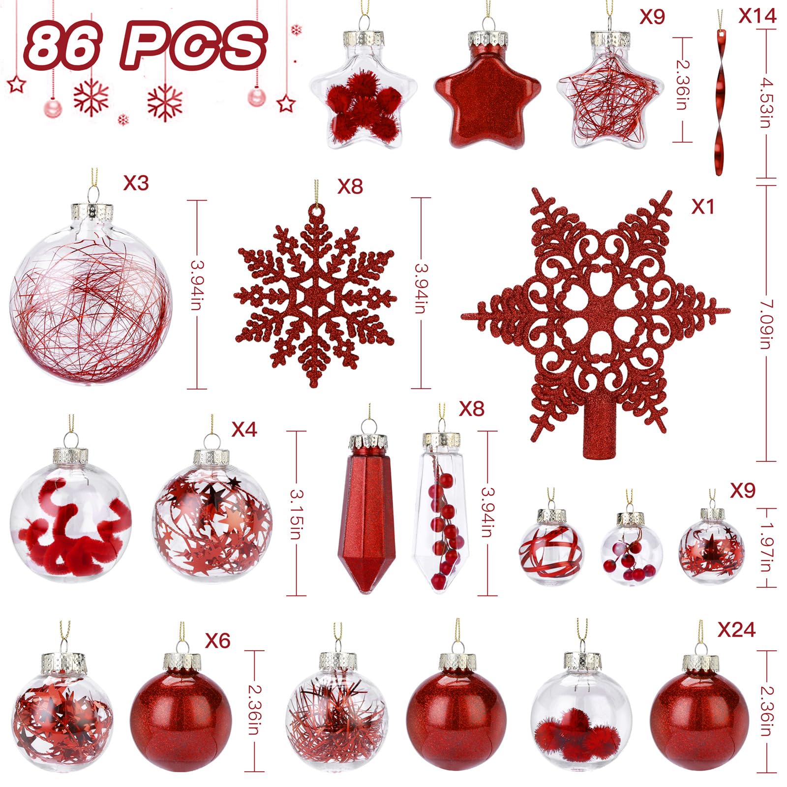 ILluminatedtrees 86PCS Red Christmas Ball Decoration Set - Image 7
