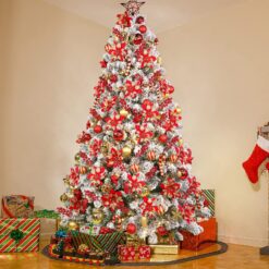 Alternative view of 24 Pieces Christmas Tree Decorations 12 PCS Red Poinsettia Flowers Artificial and 12 PCS Glitter Christmas Tree Picks