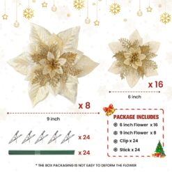 Alternative view of 24 Pieces Gold Artificial Christmas Flowers Decorations with Clip and Stick