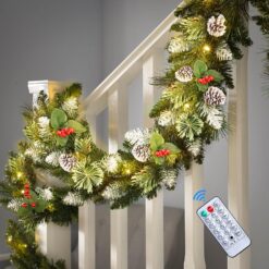 9FT Prelit Color-Changing Lights Artificial Christmas Garland with Timer by Remote Control