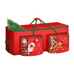 Funny Cute Santa Claus and Reindeer Print Christmas Trees Storage Bag