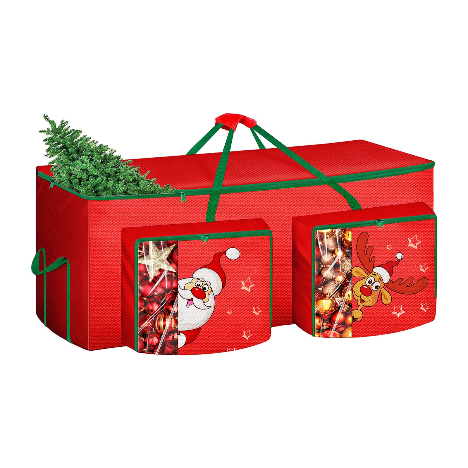 Funny Cute Santa Claus and Reindeer Print Christmas Trees Storage Bag