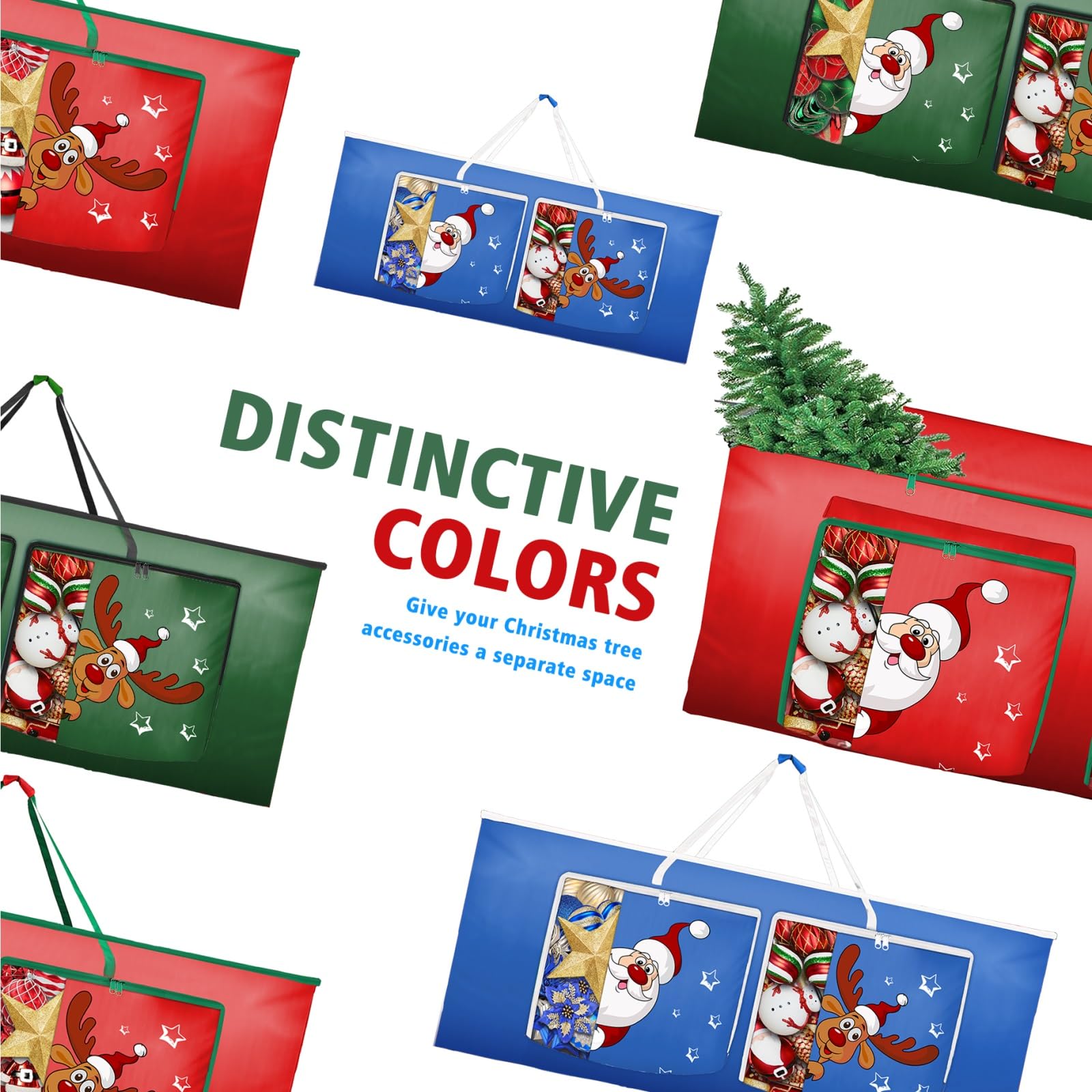 Funny Cute Santa Claus and Reindeer Print Christmas Trees Storage Bag - Image 3