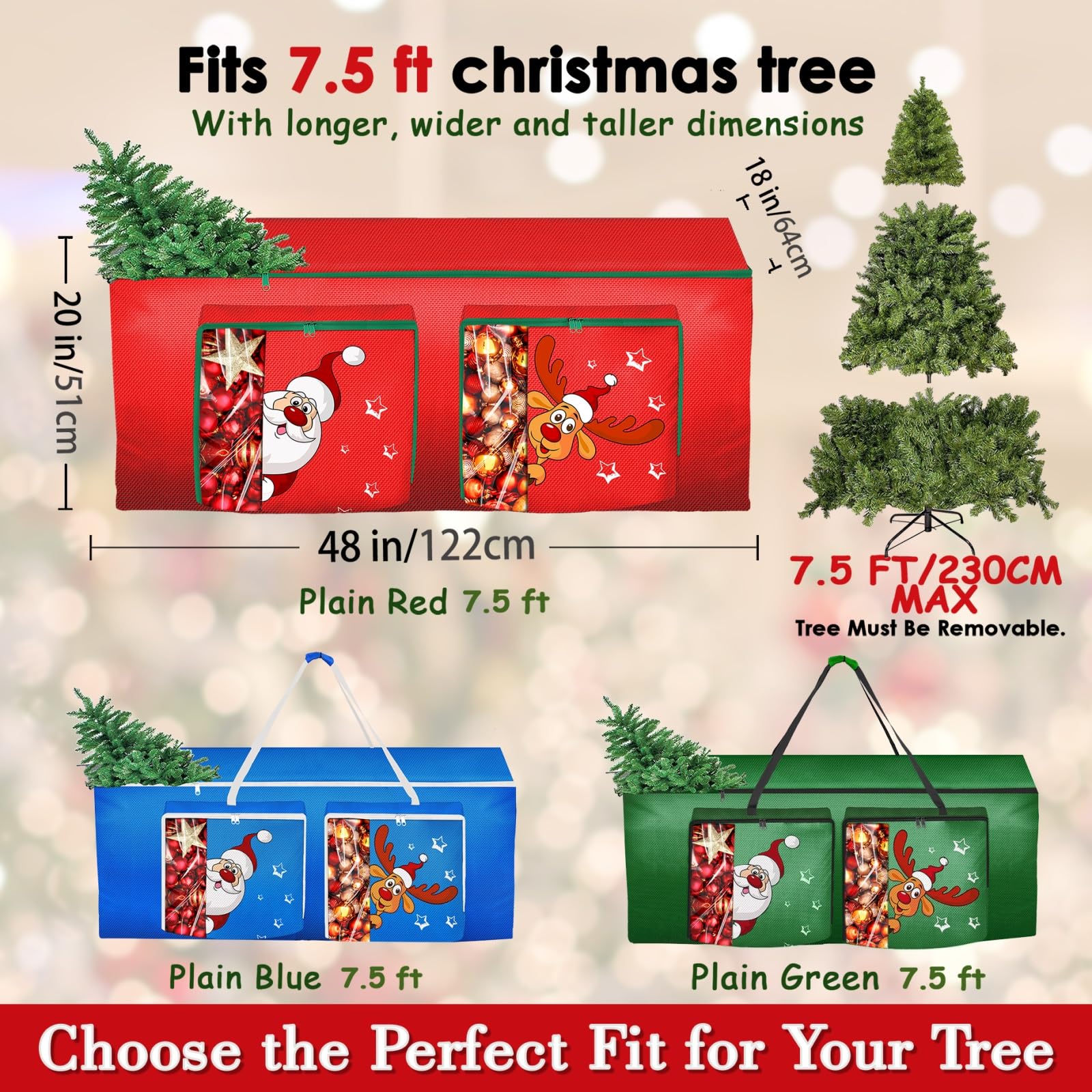 Funny Cute Santa Claus and Reindeer Print Christmas Trees Storage Bag - Image 5