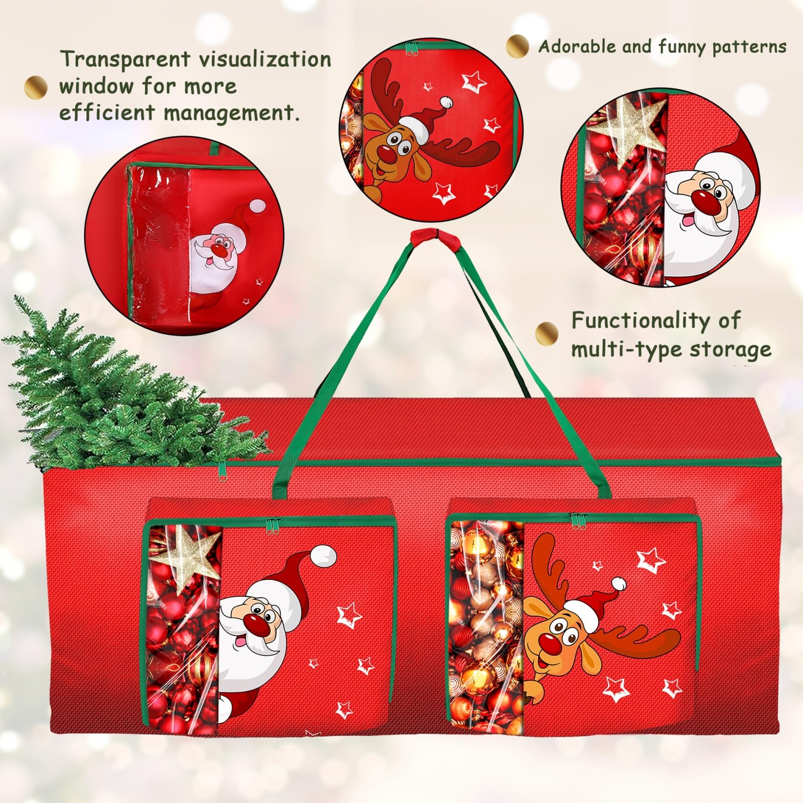 Funny Cute Santa Claus and Reindeer Print Christmas Trees Storage Bag - Image 6