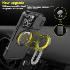 Alternative view of Case with Slide Camera Cover & Rotatable Ring Kickstand,  Grade Shockproof Protective Case for iPhone 11/12/13/14/15/16/17 Series